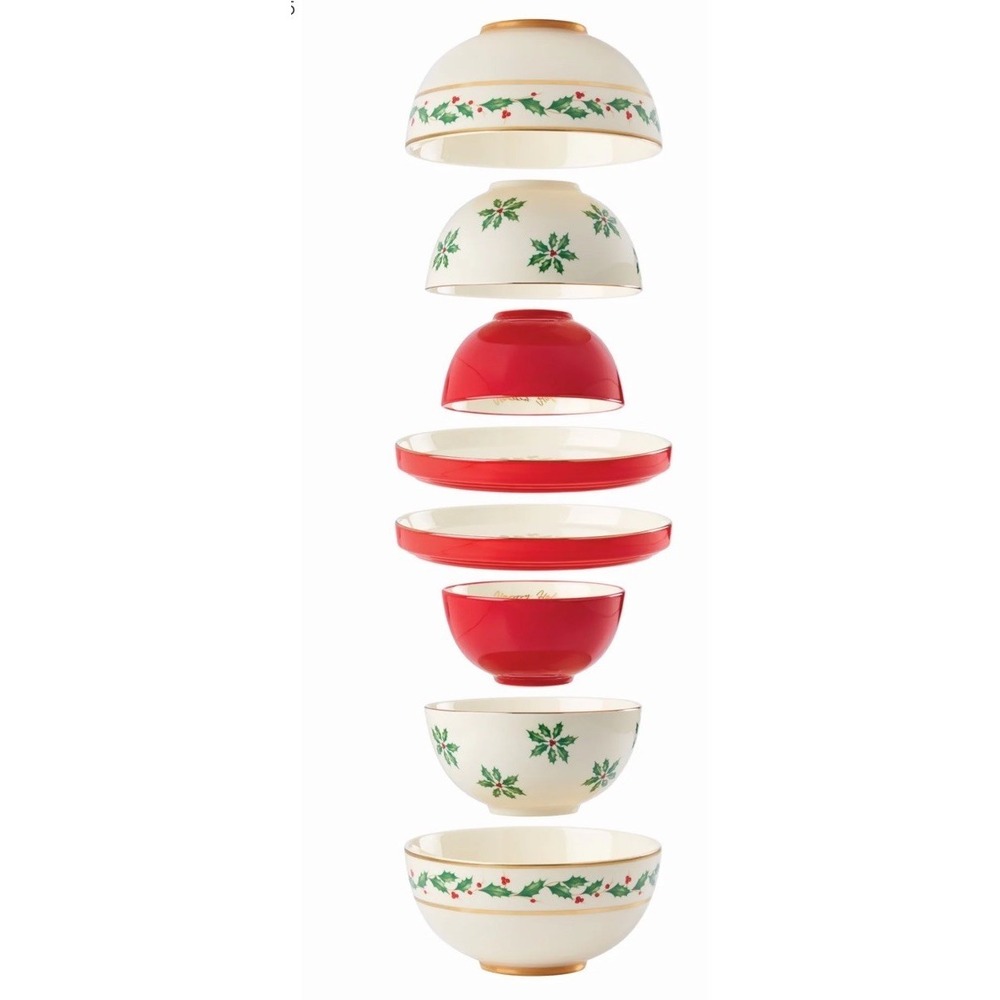 Lenox China Ivory Porcelain HOLIDAY  Luna 8-Piece Nesting Set 24k Gold Accents